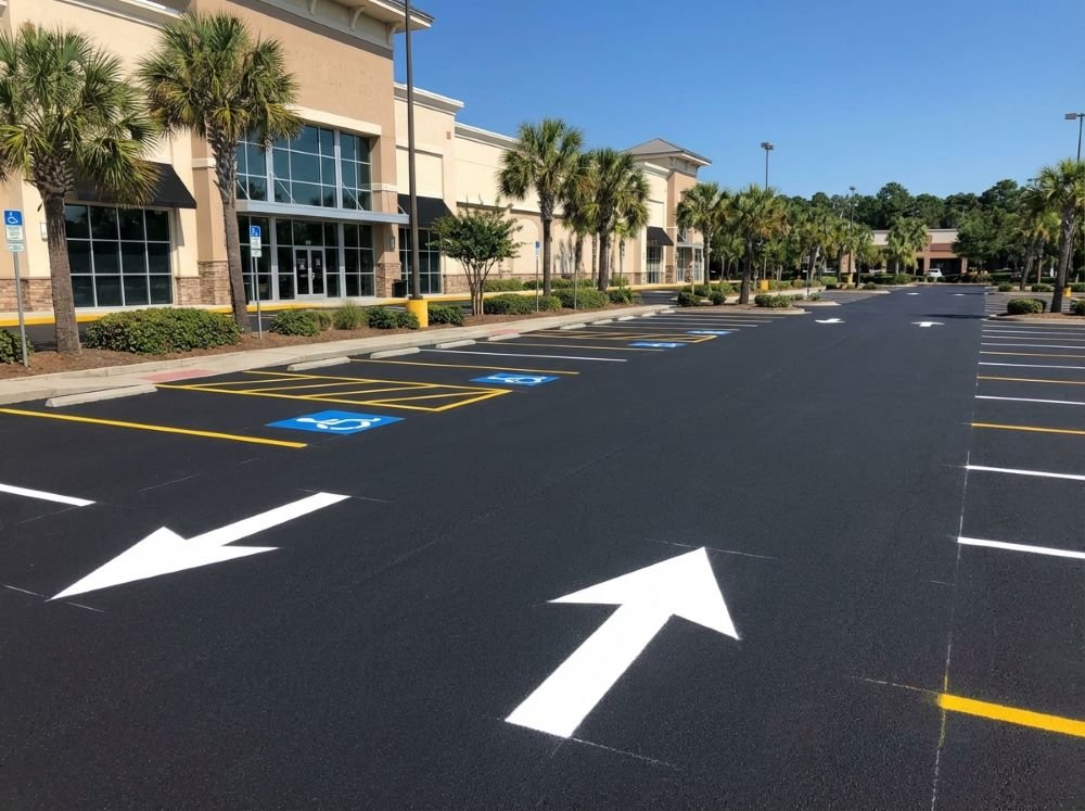 Freshly striped commercial parking lot in Surfside Beach